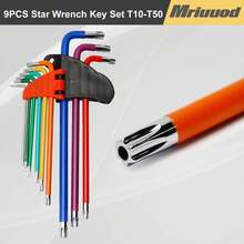 9pcs Flower Wrench Set, Metric Long Arm Star Torx Key Set T10-T50, L-Shaped Key Set With Color Coding And Storage Rack, Suitable For Bicycle Repair, Furniture Assembly - Multicolor - View 9