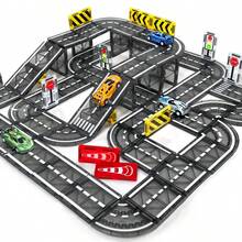 磁性积木道路扩展套装，耐用创意STEM学习玩具，包含弯道和直道赛道，适合3岁以上儿童，学前感官学习玩具，幼儿生日礼物 - 彩色 - 查看 8