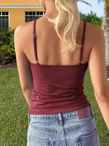 Áo thun dệt kim cổ chữ V phối nơ, phong cách Y2K Sunshine Girl mùa hè dành cho nữ, kiểu dáng thường ngày, gợi cảm, thích hợp đi biển hoặc nghỉ mát. - Màu Đỏ Sâu - Xem 2