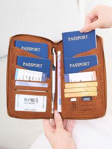 New RFID Blocking Passport Holder, Long Zipper Passport Wallet, Multi-Functional Travel Ticket & Document Organizer, Fits Multiple Passports, Travel Documents & Cards, Soft Texture Zipper Passport Clutch With Detachable Wrist Strap, Great Gift For Wife, Girlfriend, Valentine's Day Travel Essential Holiday Vacation Passport Cover Passport Holder For Women For Family - Multicolor - View 9