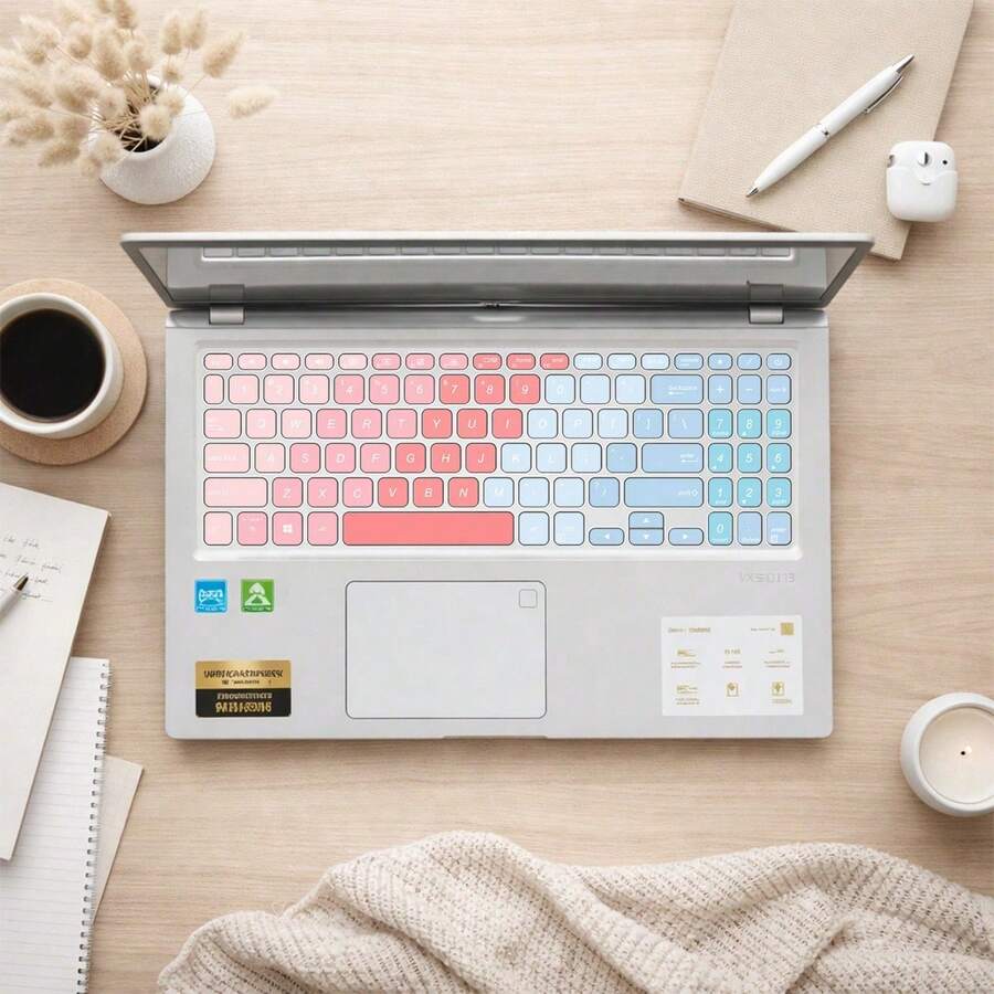 1pc English & Spanish Gradient Purple Keyboard Cover, Fit For ASUS VivoBook 15s V5000J/V5000F, VivoBook 15 V5200E/V5200J, ZenBook S2 S5300 15.6" Laptops, Waterproof, Dustproof, Soft Silicone Touch - Universal Version - View 1