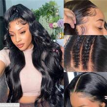 180% 13*4 Body Wave Bob Wig Short Human Blended Hair Wigs Glueless Swiss Lace Front Wig 8-36Inch Black T Part Lace Frontal Wig Pre Plucked Natural Hairline Wavy Wave Transparent Lace Frontal Wig For Women Girls - Natural & Black - View 4