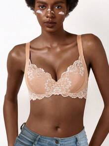 Women's Stylish Underwire Push Up Bra - Hollow-Out Lace, Deep V, Breast Enhancing & Comfortable - Pink - View 6