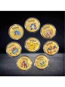 8Pcs Pokemon Coins Metal Pikachu Coins Charizard Mewtwo Pikachu Metal Pokemon Card Round Game Collection Card Anime Toys - Multicolor - View 2