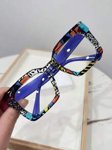 1副女士休闲复古方形蓝色时尚平光眼镜，适合日常佩戴和街拍 - 彩色 - 查看 4