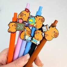 15pcs Creative Minimalist Capybara Shaped Retractable Ballpoint Pens, Cartoon Capybara Series Clickable Neutral Pens, Assorted Colors - Black - View 5