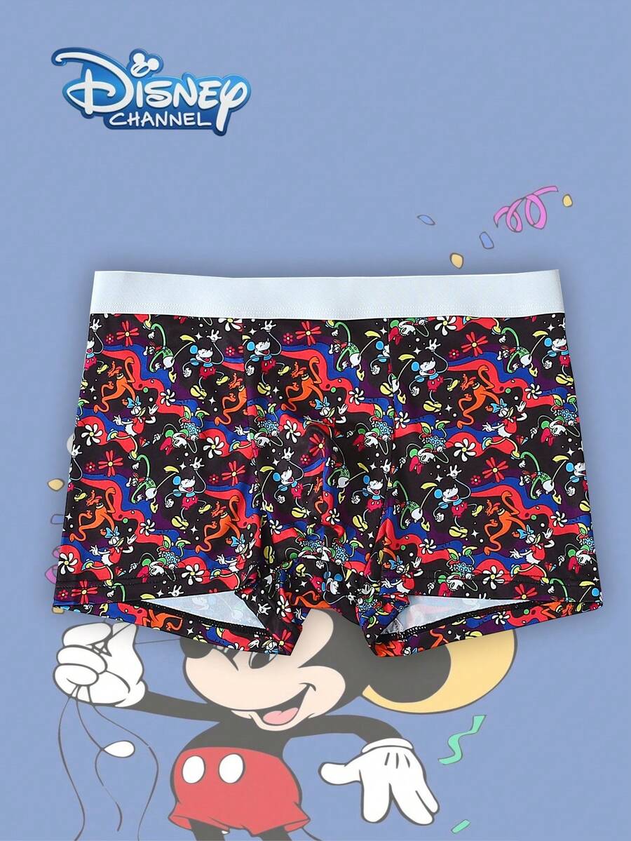 1pc Disney Cartoon Print Underwear-Soft-Comfortable, Letter Elastic Waistband, Casual Men's Underwear - Multicolor - View 1
