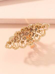 1pc Exaggerated European & American Style Long Sparkly Crystal Open Ring, Suitable For Women To Wear On Important Occasions - Champagne - View 5