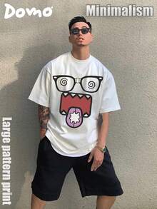 DOMO-KUN Patterned T-Shirt   (220g Cotton T-Shirt) Printed T-Shirt, Graphic Tee, Unisex T-Shirt, Casual And Comfortable, Men's Cotton T-Shirt. Interesting Pattern T-Shirts, Street Life, Home Leisure, Friends Gathering,Graphic Tees Men - 白色 - 查看 7