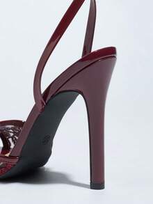 Jin Bei Qi 女士尖头高跟鞋，采用闪亮透气的网眼和柔软镜面材质，性感细高跟，适合春夏夜店、高端派对和户外时尚活动。可调节踝带，酒红色女士凉鞋，优雅百搭，可与连衣裙完美搭配。 - 酒紅色 - 查看 6