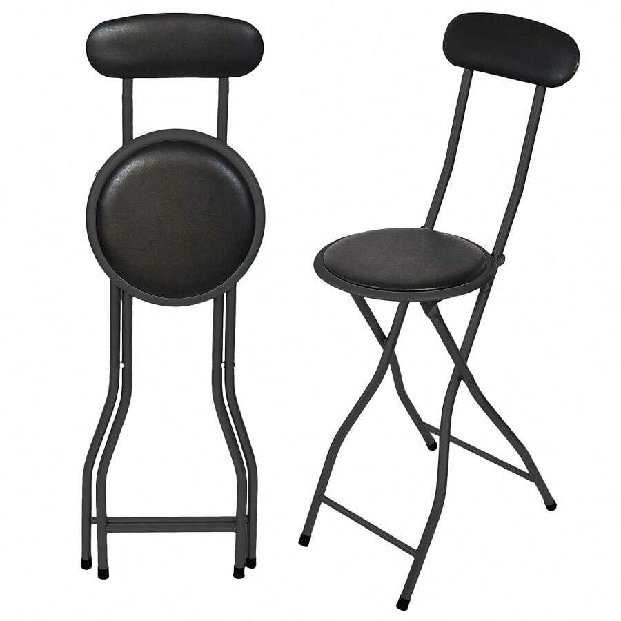 Black Folding Bar Stool Padded High Back Chair Stools For Breakfast Bars Kitchens Foldable Seat Non Slip Feet Durable Frame Lightweight Easy To Fold Ready To Use - 1 - View 1