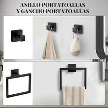 Juego de 10 Accesorios de bao en Negro Mate, Juego de toalleros de 23.6 Pulgadas, Juego de Accesorios de bao de Acero Inoxidable Sus 304, toalleros para Montar en la Pared del bao - como se muestra en la figura - Ver 5