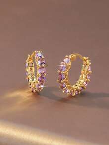 زوج من أقراط الحلقة المرصعة بالزركونيا الفاخرة، أقراط زركونيا أنيقة، أقراط نمط متنوع مناسبة للارتداء اليومي والمناسبات، أقراط دقيقة وحيوية متعددة الألوان للنساء - أقراط - مشاهدة 3