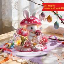 3 adornos de conejo de Pascua, acrílicos planos 2D, para escritorio, manualidades - rosa - Ver 2