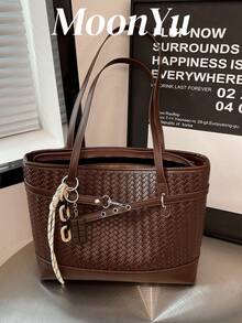 Women's Shoulder Tote Bag, Fashion Personalized Elegant Pendant, Large Capacity, Suitable For Shopping And Commuting, Coffee Color