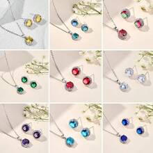 1 Set de joyas de circonita cúbica elegante y de moda, adecuado para citas, fiestas y uso diario de mujeres - Amarillo - Ver 1