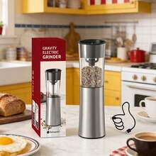 CLITON Gravity Electric Pepper Mill & Salt Grinder Set, USB Rechargeable Base, No Battery Needed, One-Handed Operation, Adjustable Coarseness, Automatic Electric Seasoning Grinder, Refillable, Adjustable Coarseness, LED Light, Plastic & Stainless Steel Material