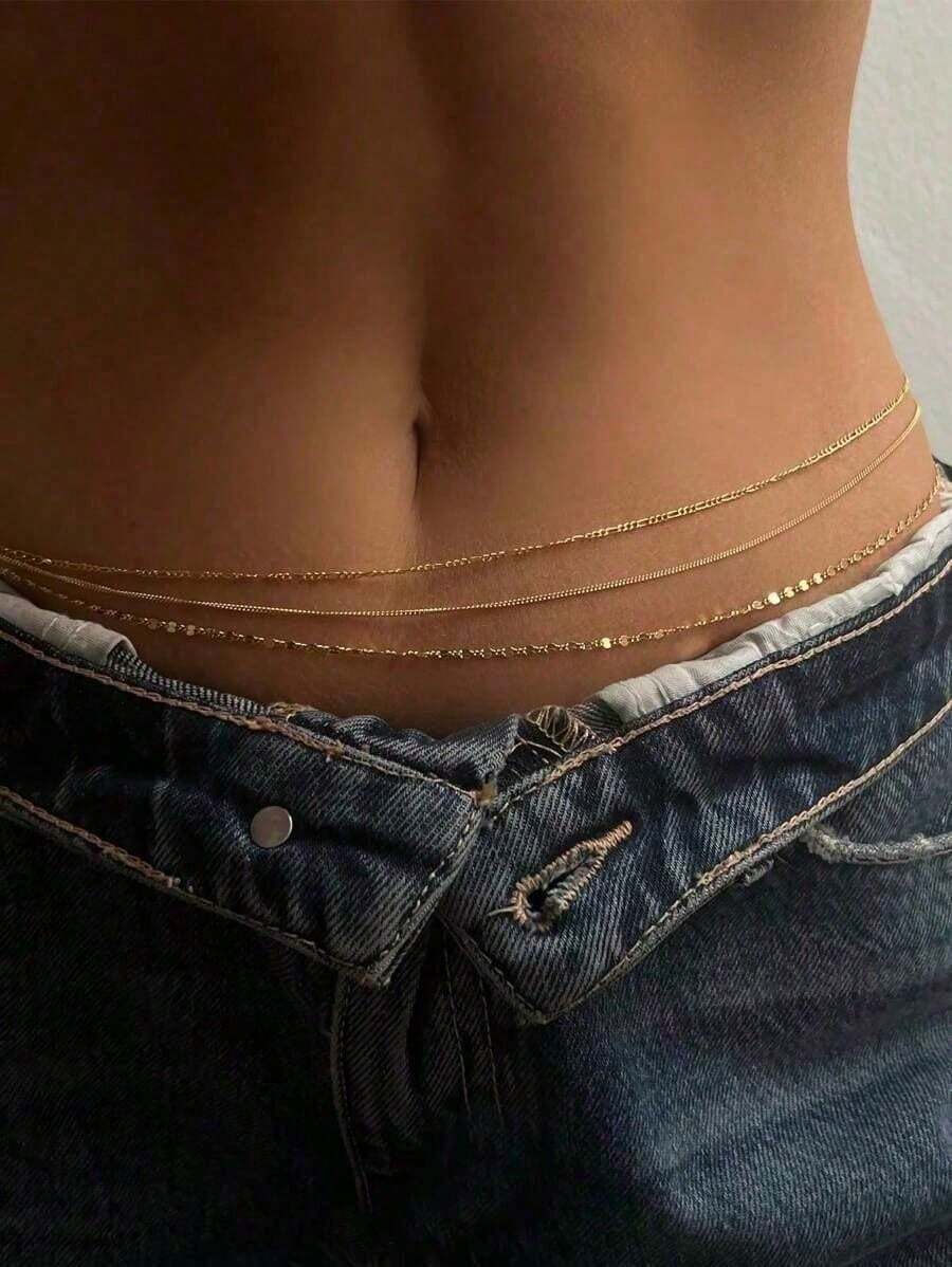 17KM 3pcs Simple Chain Waist Chain For Women, Perfect For Daily Wear And Vacation Dating - Bạc - Xem 1