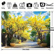 2D Flat, 1 Piece Vietnam Theme Party Background Cloth, Apricot Blossom Pattern, Vietnamese Floral Style, Suitable Weddings, Birthdays, Spring And Summer Celebrations, And Lunar New Year Decorations (No Power Required) - 彩色 - 查看 6