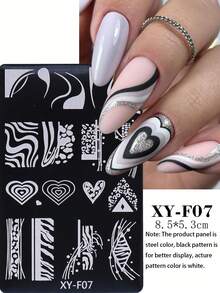 2件套心形法式美甲印花板，扎染心形图案，情人节钢制美甲模板，DIY印花模具，美甲配件工具，美甲用品 - 銀色 - 查看 4