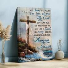 1pc Easter Decor, Easter Inspirational Wall Art, Minimalist Wrapped Framed Canvas Wall Art, Vintage Prints Poster, Cross On Beach, Draped Cloth, Ocean Landscape - Modern, Impressionistic,  Art, Landscape Painting Style, Birthday Party Decor, Decorative Wall Art for Living Room Bedroom Office, Hanging Hardware Included - Wrapped Framed Canvas, Vertical - Lienzo enmarcado - Ver 3