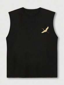 1 chiếc áo tank top nam mùa hè, không tay, cổ tròn, in họa tiết, thích hợp cho thể thao, tập thể dục và mặc hàng ngày. - màu đen - Xem 2