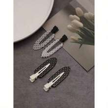 4 Pieces/Set Of Black And White Acetate Hair Clips - Suitable For Women's Acrylic Crocodile Clips, Cute Bangs And Curly Hair Accessories, Fashionable Hairstyle Tools, And Beauty Essentials For Travel And Daily Wear, Gifts For Women - 黑白2 - 查看 2