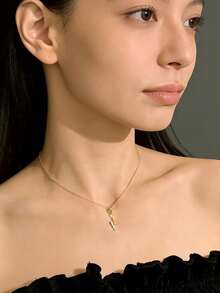 1件精美女士珠宝微镶锆石铲形吊坠项链，精致锁骨链，适合日常佩戴，情人节礼物 - #1 - 查看 5