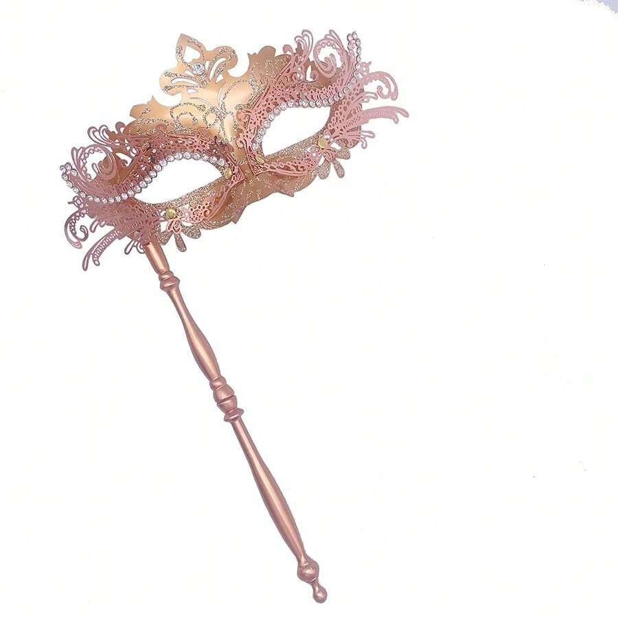 Masquerade Mask For Women/Men, Fancy Party Face Mask Venetian Mask For Prom Ball Halloween Mardi Gras - 帶棍子的玫瑰金面具 - 查看 1