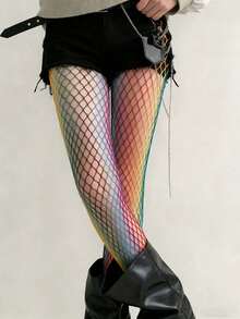 女士渔网袜 - 弹力菱形网眼连裤袜，适合舞蹈、主题派对和日常穿着 - 彩色 - 查看 6