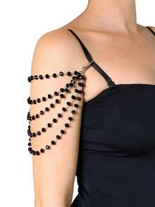 1pc Multi-Layer Black Crystal Shoulder Chain, Fashionable European & American Style For Evening Gown, Party Dress, Lingerie Body Accessory