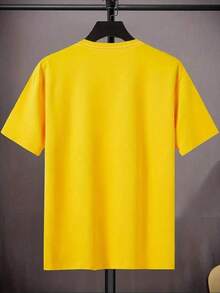 Men's T-Shirt With Minimalist 2H Print, Short-Sleeved Cotton T-Shirt With Round Neck, 2H Lettering. - 黃色 - 查看 3