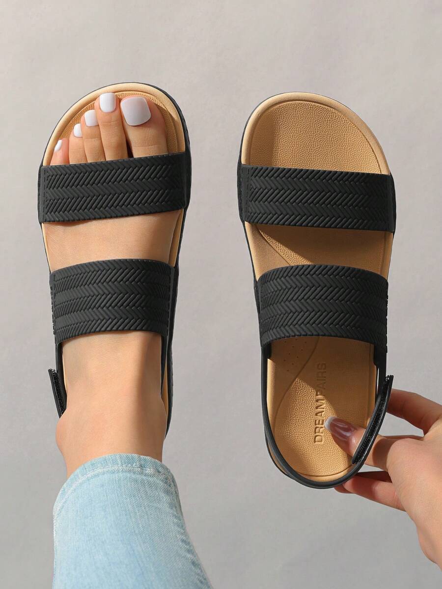 Women Water Sandals Comfortable Flat Sandals Beach Platform Dressy Summer Casual Walking Shoes - 黑色 - 查看 1