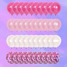 40pcs Sequin Detail Balloon & 2pcs Ribbon, Latex Decorative Balloon For Party - Multicolor - View 1