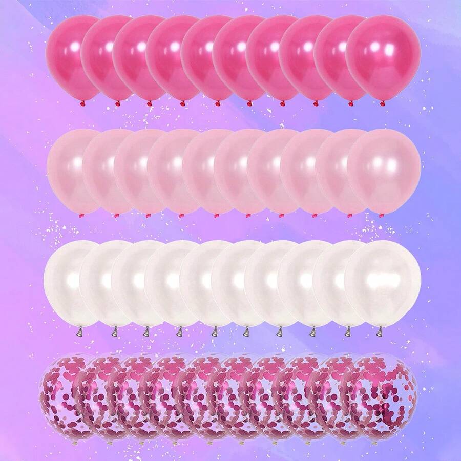 40pcs Sequin Detail Balloon & 2pcs Ribbon, Latex Decorative Balloon For Party - Multicolor - View 1