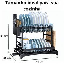 Organizador Multifuncional de Cozinha Aço Carbono Preto 2 Camadas - Balcão/Armário/Canto Economiza Espaço Presente de Festas - Preto - Visão 2