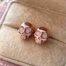 1pair Fashionable And Gothic Skull Synthetic Opal Decoration Earrings For Women/Men Suitable For Daily Wear Unique High-End Quality And Durable Earrings Music Festival Party Anniversary Gift Couple's Gift Christmas Day Valentine's Day Jewelry Gift For Her - Gold - View 5