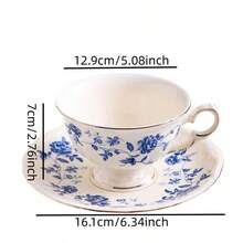 法式奢华下午茶牛奶咖啡杯，经典复古陶瓷宫廷风格茶杯碟套装 - 彩色 - 查看 5