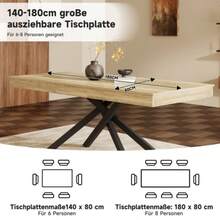 Extendable Dining Table, 140/180 * 80 Cm, For 6-8 People, Suitable Shape, Thickened Tabletop, Metal Table Legs, Minimalist Style, Dining Table For Dining Room, Kitchen, Living Room - Màu Khaki - Xem 2