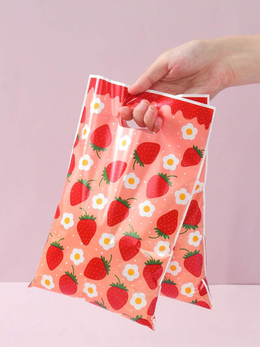 10/25/50个装草莓图案礼品袋，礼品包装袋，手提袋，礼品包装袋，收纳袋，草莓派对回礼袋，粉色/红色生日装饰，婚礼用品，婴儿派对回礼，性别揭晓派对用品，草莓生日装饰，节日派对用品，派对回礼