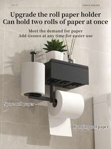 Drawer Tissue Holder With Wet Wipe Box And Paper Roll Storage - Space-Saving Wall-Mounted Toilet Paper Roll Holder, Black/White Paper Roll Dispenser, No Drilling Installation, Suitable For Office, Bathroom - Multicolor - View 5