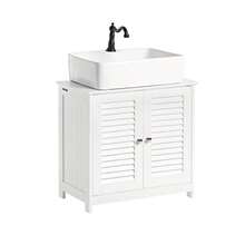 Haotian Mueble para Baño Lavabo para Baño con Mueble Pequeño Lavabo Ahorro de Espacio Suelo Armario para Lavabo con Estantes y Puertas Drenaje de Pared Blanco FRG237-W - Blanco - Ver 4