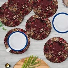 2片/4片/6片装红色玫瑰图案硅胶餐垫，情人节风格，节日礼物，装饰品，适用于餐桌、咖啡吧，四季皆宜，可水洗，桌面垫，房间装饰，杯垫，沥水垫，厨房餐垫，室内/室外派对装饰，家居装饰，理想礼物 - 彩色 - 查看 2