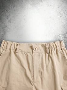 Men's Khaki Cargo Shorts, Multi-Pocket Straight Leg Streetwear - Khaki - View 6