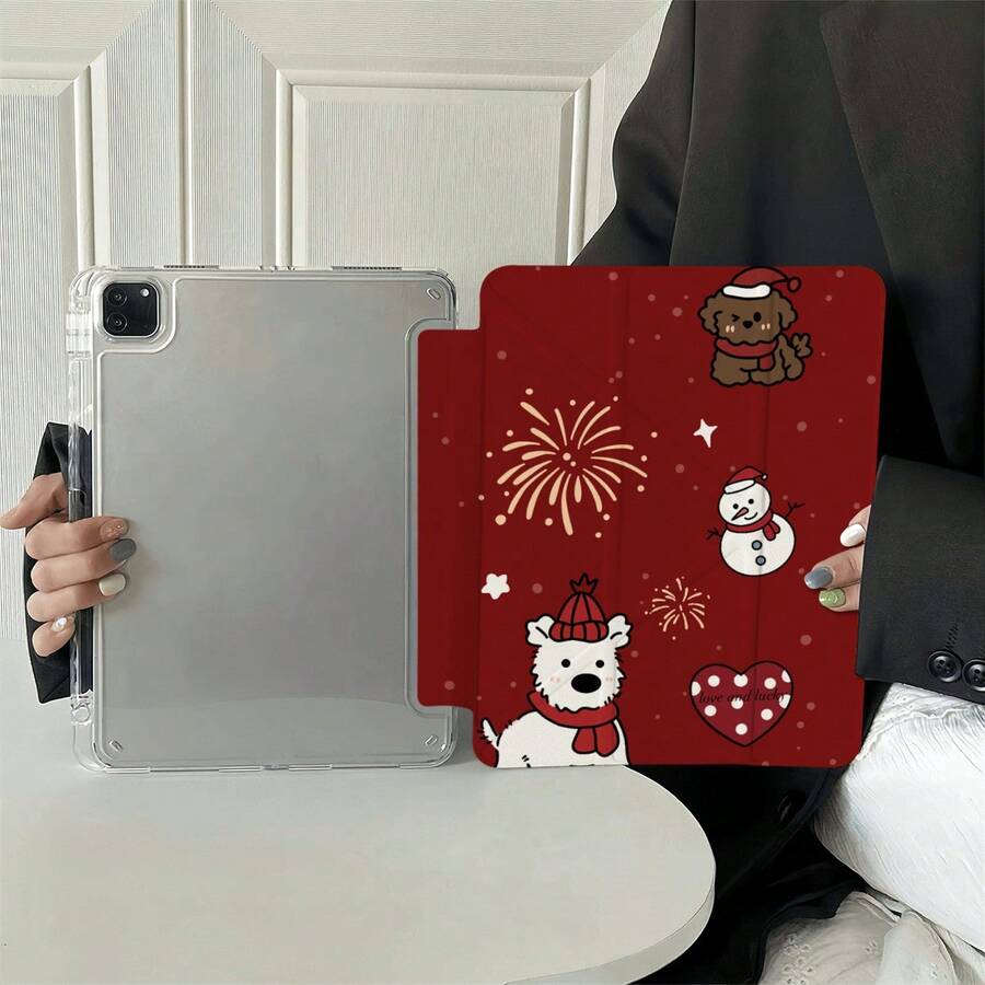 Red Fireworks Puppy Y-Fold Stand Case For, TPU Soft Shell, Foldable, Non-Slip, Auto Sleep/Wake, Pcil Holder, With Compatible Design For 9th/10th Geration,A16,Air 11/13 Inch,Pro 11/13 Inch,Air 4th/5th/6th Geartion.Holiday Phone Accessories. - Màu hỗn hợp - Xem 1