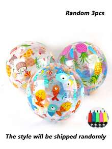 1 个/3 个充气透明印花沙滩球，动物和水果图案，适用于海滩、户外派对、水上游戏，耐用 PVC 材质，随机搭配 - 彩色 - 查看 8