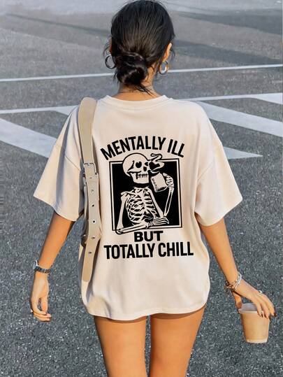 Women's Summer New Simple Slogan Print Casual Vacation Loose Fit Round Neck Short Sleeve T-Shirt, Fashionable Everyday Top, Suitable For Daily And Vacation Wear. Women's T-Shirt Top.
