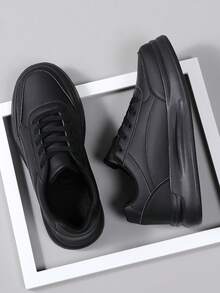 36-45码男女通用厚底系带休闲运动鞋，高品质白色鞋，多功能软底学生滑板鞋，防滑 - 黑色 - 查看 2