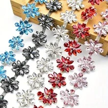 1 Yard Colorful Horse Eye Glass Rhinestone Chain Shiny Sparkling Fashion Trimming Rhinestone Lace Rhinestone Tassel Premium DIY Embellishment Accessories Perfect For Bridal Dress Evening Gown Wedding Outfit Party Costume Garment Decoration - Lake Blue - View 1