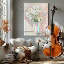 1pc Valentine Wall Art, Token Of Love, A Pink Framed Wall Art, Wrapped Canvas Poster Vintage Prints, White Flowers In Vase, Green Stems, Striped Pattern Vase - Botanical, Watercolor, Soft, Delicate Style, Birthday Party Decor, Decorative Wall Art for Living Room Bedroom Office, Hanging Hardware Included - Wrapped Framed Canvas, Vertical - Lienzo enmarcado - Ver 7
